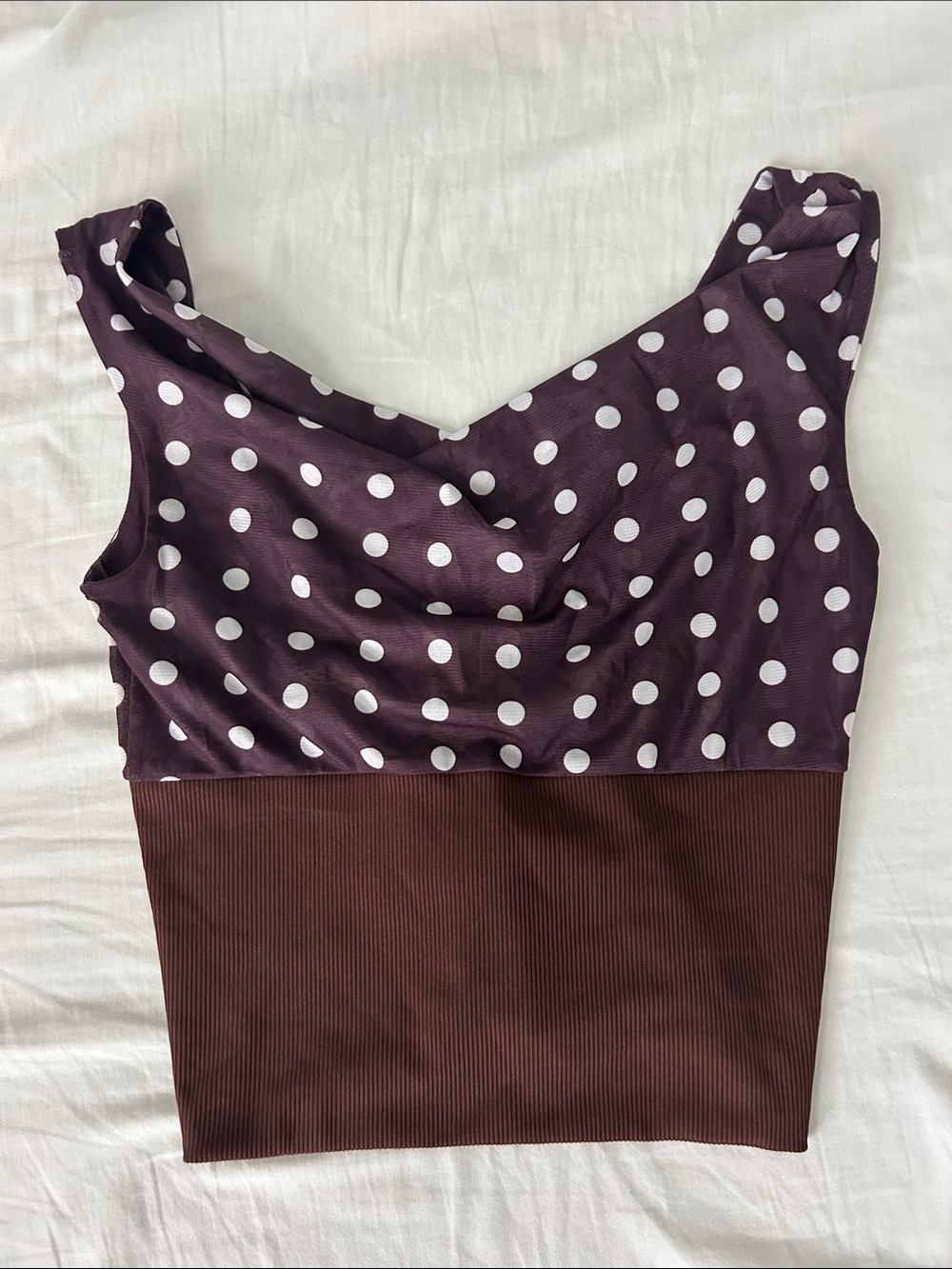 Versatile Polka Dot Two-Tone Sleeveless Top - Brown